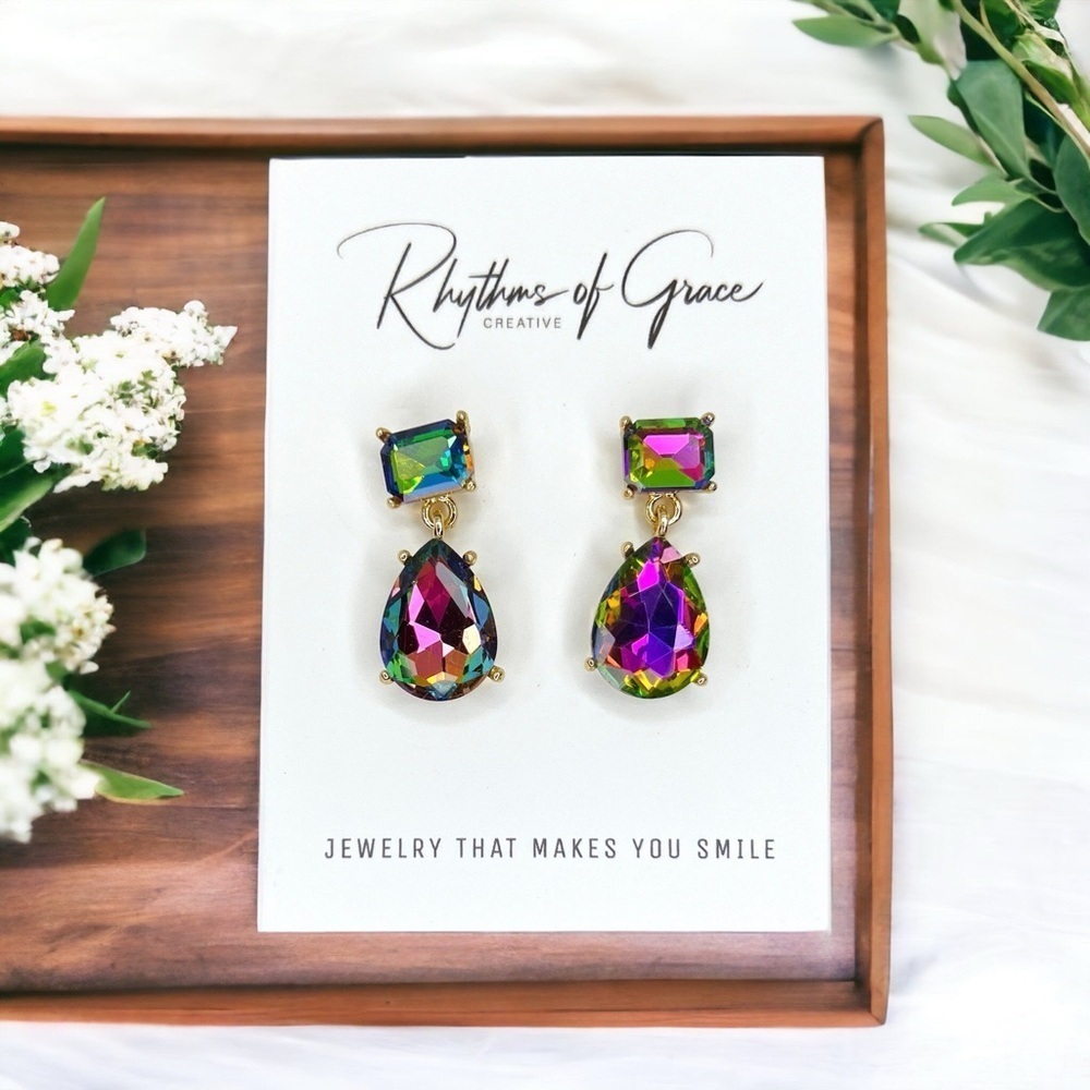 Stunning Multicolor Rhinestone Earrings, Perfect for Holidays, Dances, Everyday